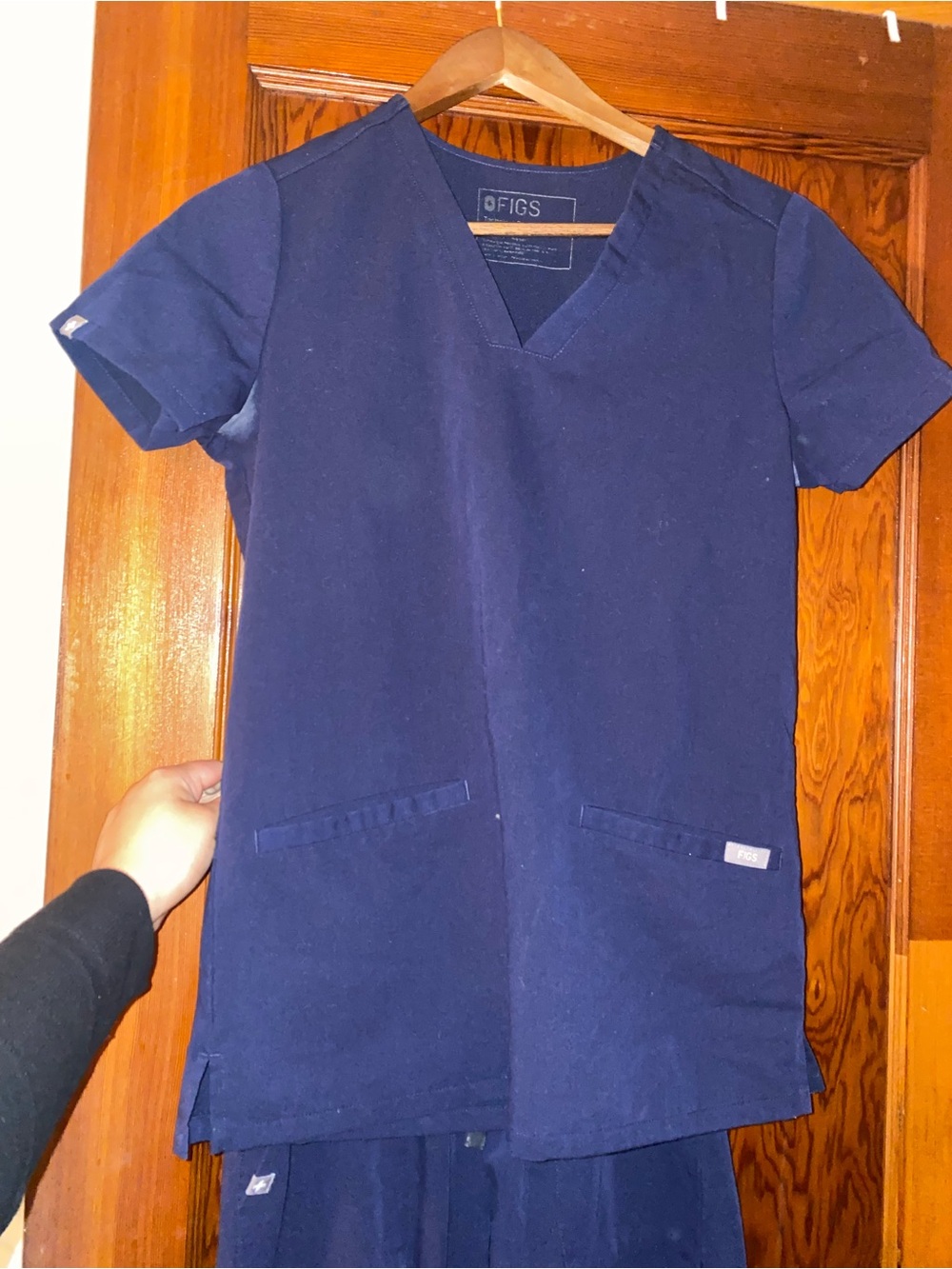 Figs Navy Short-Sleeve V-Neck Scrub Top and Jogger Bottoms two piece set